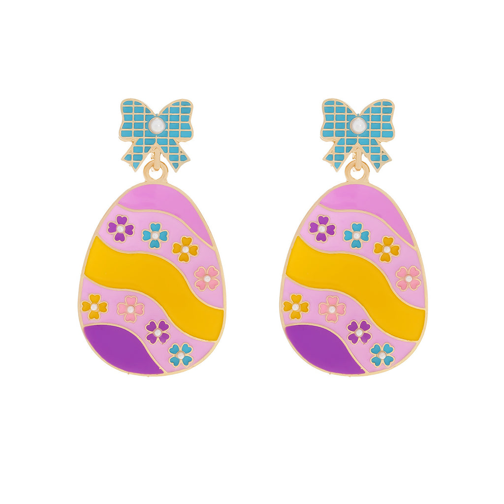 Enamel Bow Easter Egg Drop Earrings - Colorful
