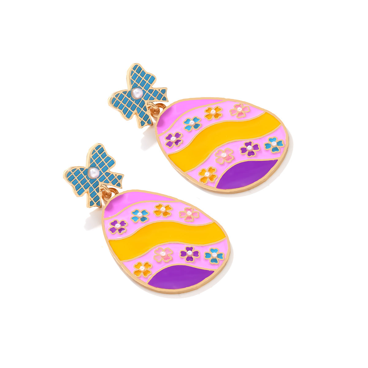 Enamel Bow Easter Egg Drop Earrings - Colorful - 1