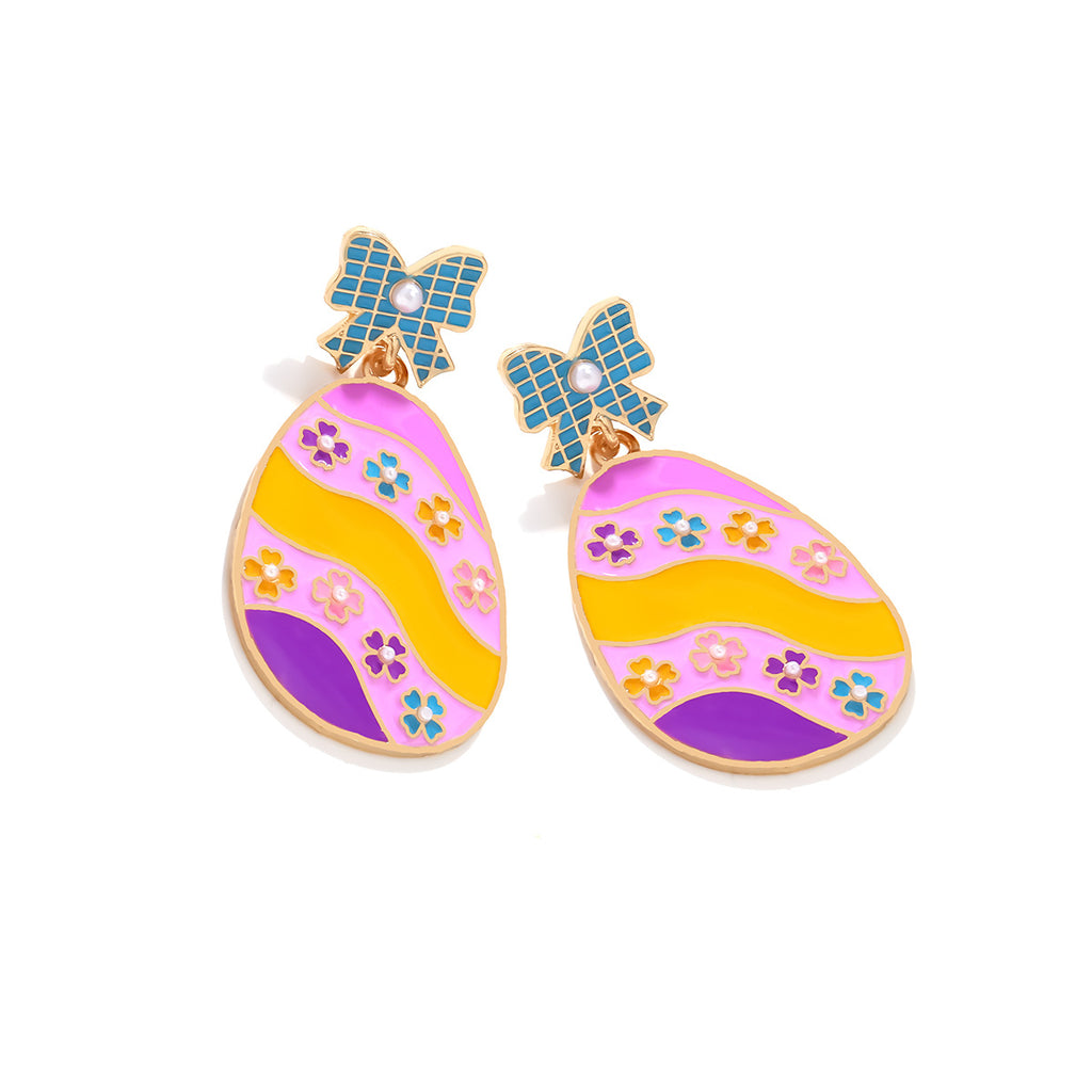 Enamel Bow Easter Egg Drop Earrings - Colorful - 2