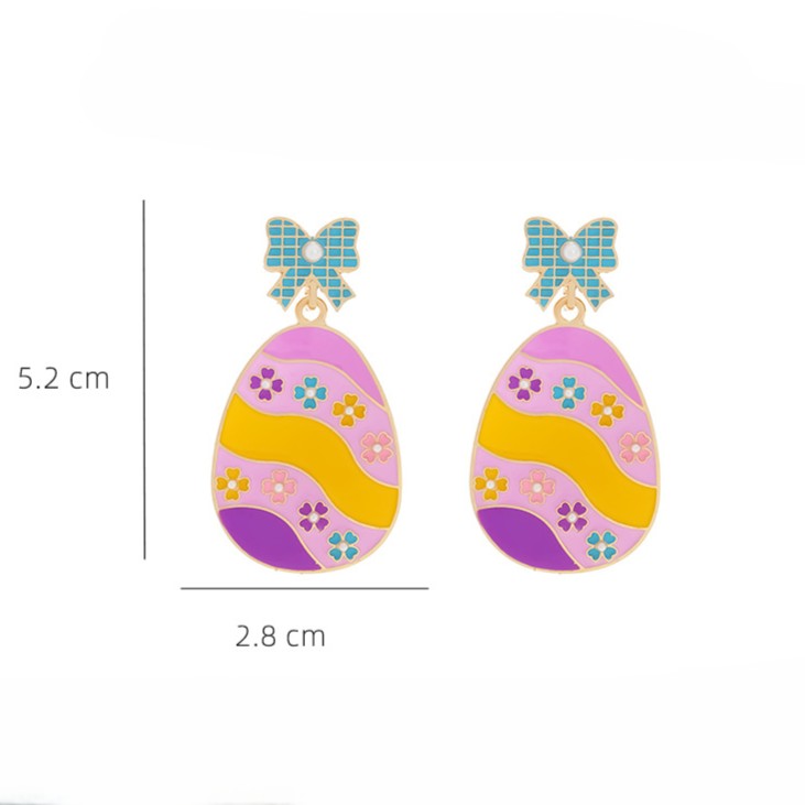 Enamel Bow Easter Egg Drop Earrings - Colorful - 3