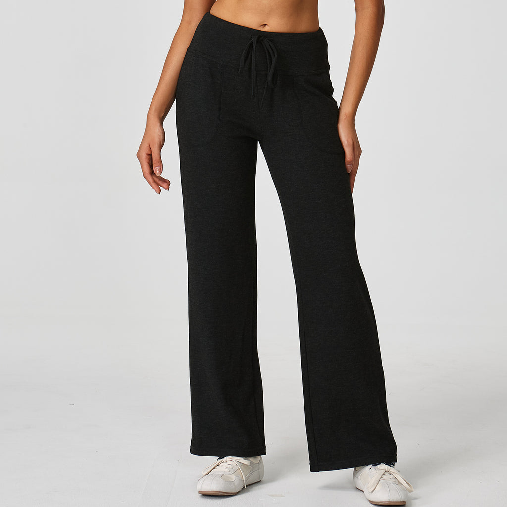 High Waist Wide Leg Lounge Sweatpants - Black