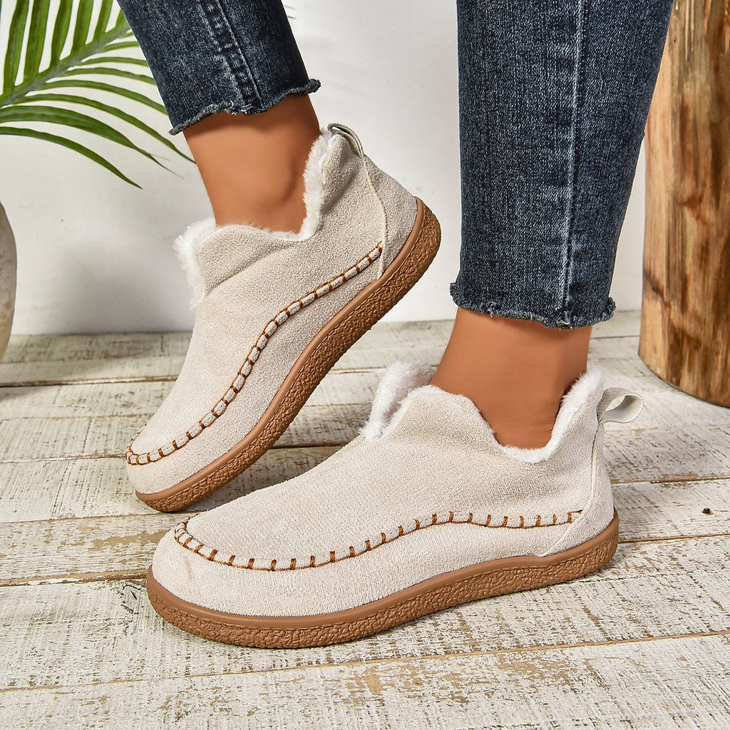 Cozy Plush Lined Moccasin Slippers - Cream