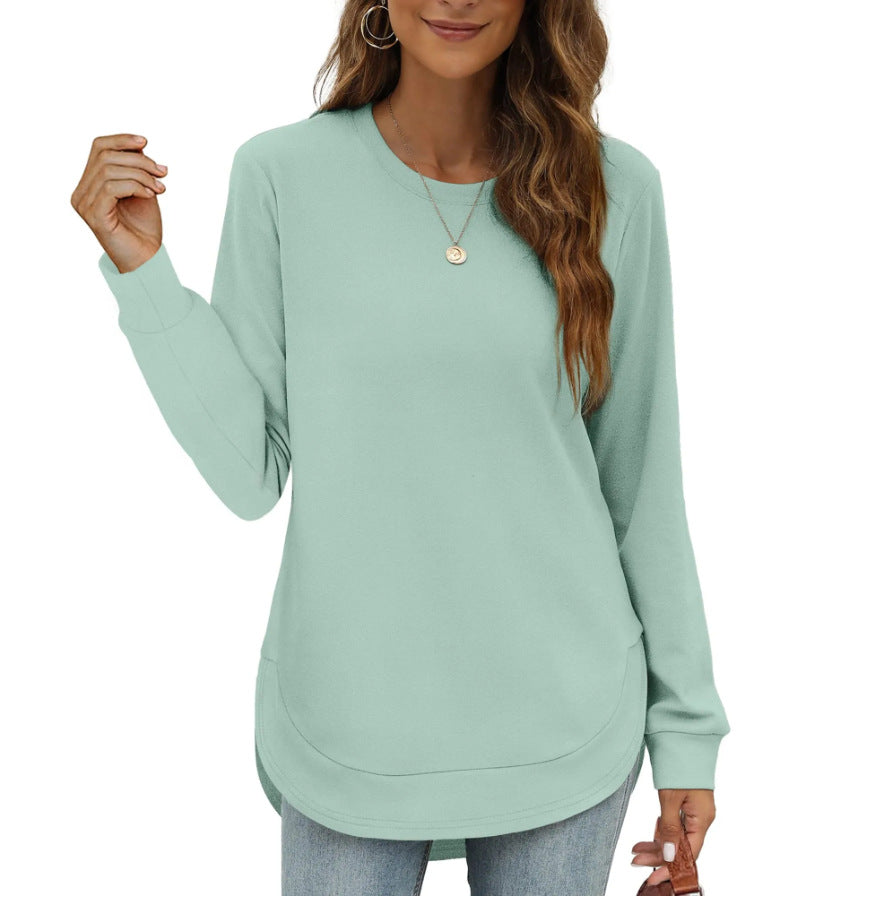 Long Sleeve Curved Hem Tunic Top - Light_Green