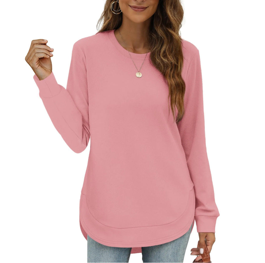 Long Sleeve Curved Hem Tunic Top - Pink