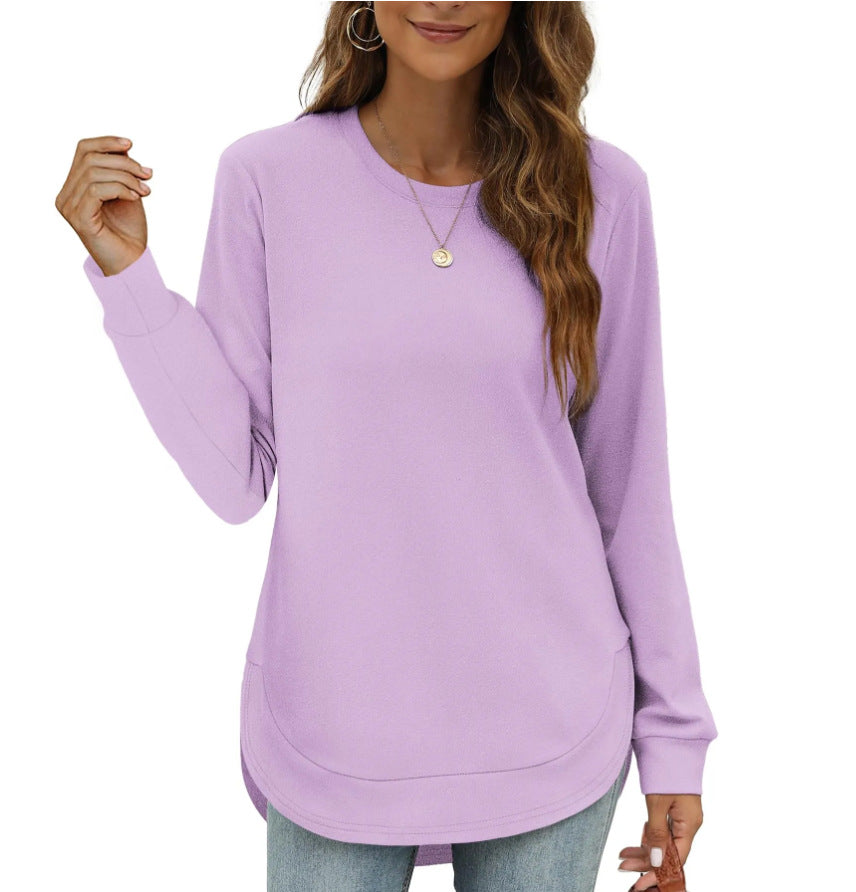 Long Sleeve Curved Hem Tunic Top - Purple