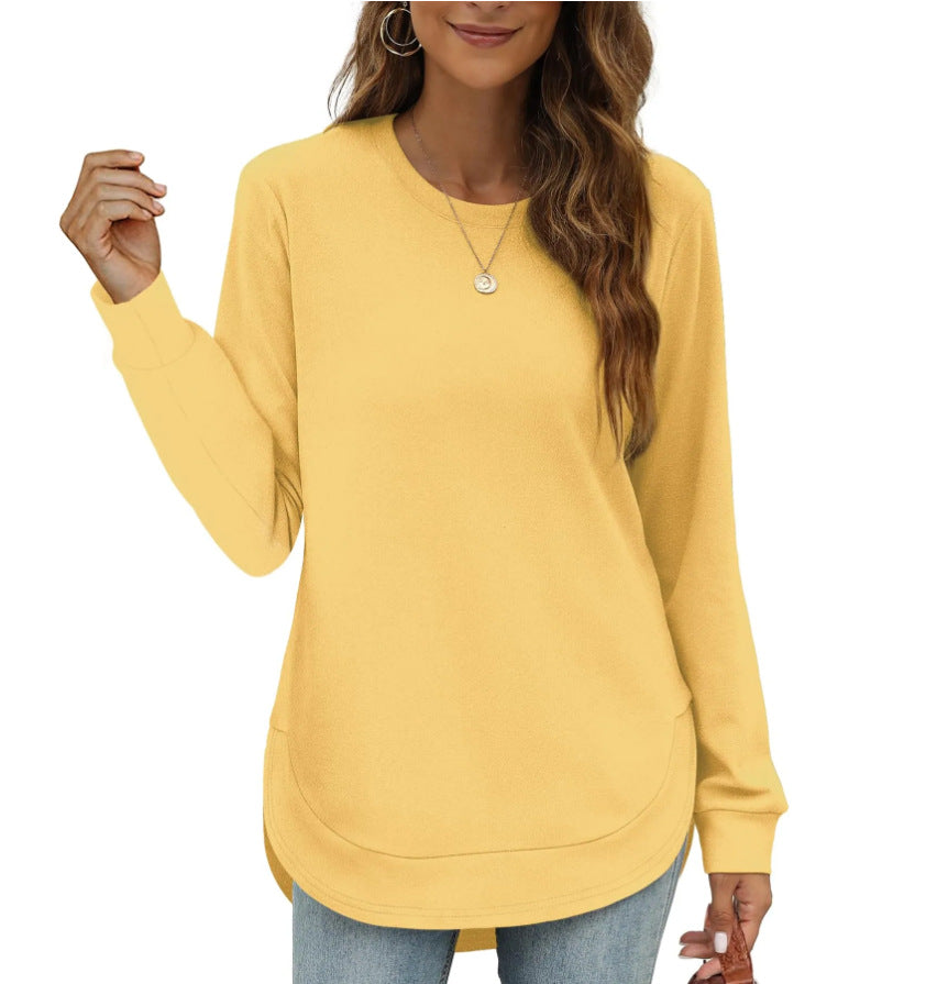 Long Sleeve Curved Hem Tunic Top - Yellow