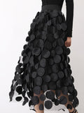 Textured Dot Tulle Midi Skirt With Full Hem - Black