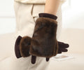 Plush Faux Fur Cuff Winter Gloves - Coffee