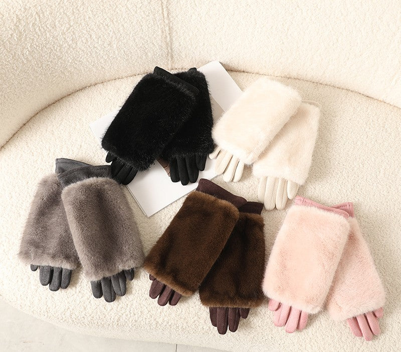 Plush Faux Fur Cuff Winter Gloves