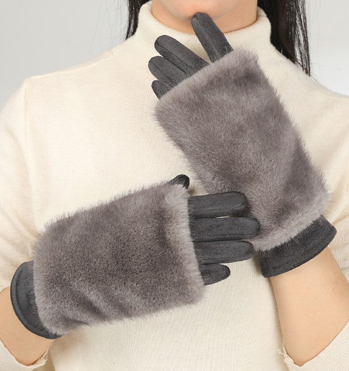 Plush Faux Fur Cuff Winter Gloves - view 4