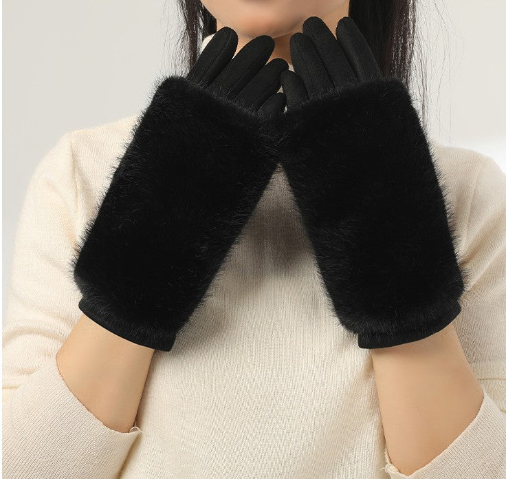 Plush Faux Fur Cuff Winter Gloves - view 5