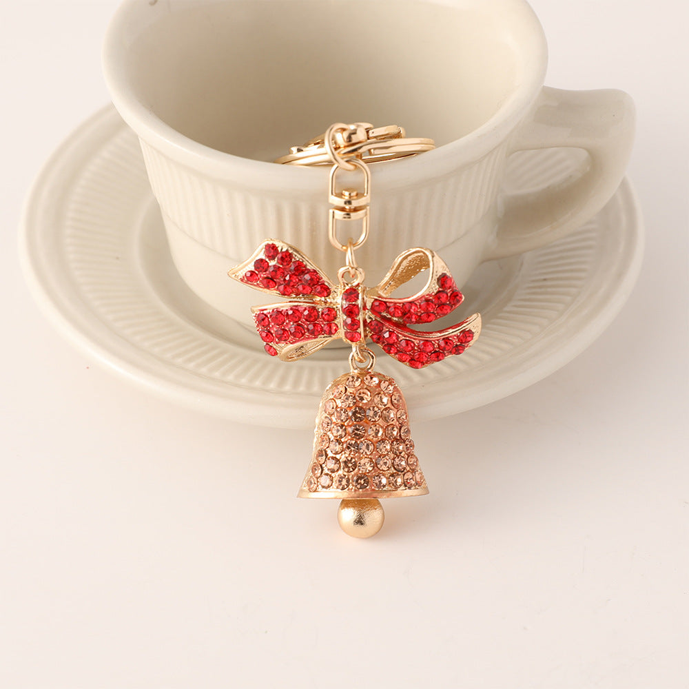 Crystal Bow And Bell Keyring Charm - Red