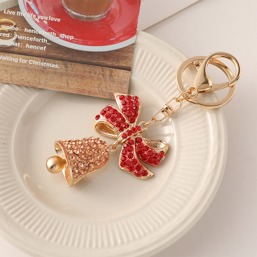 Crystal Bow And Bell Keyring Charm - Red - 1