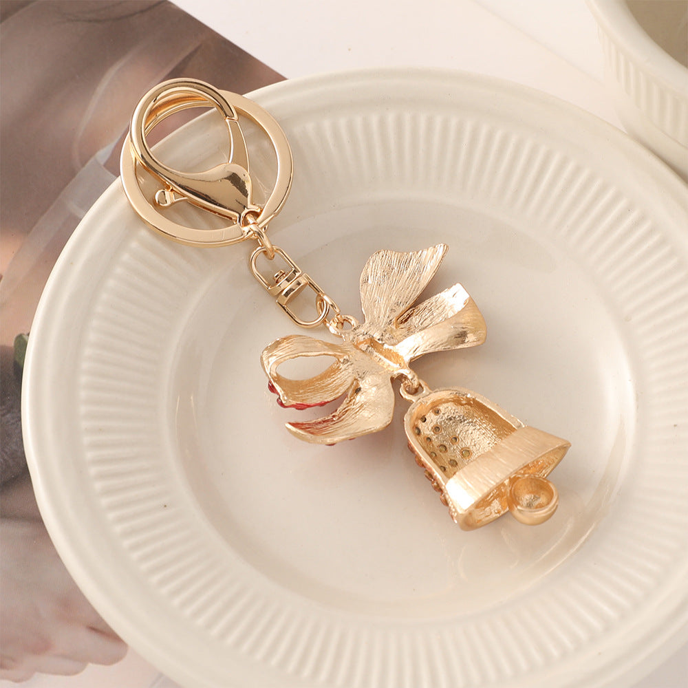 Crystal Bow And Bell Keyring Charm - Red - 2