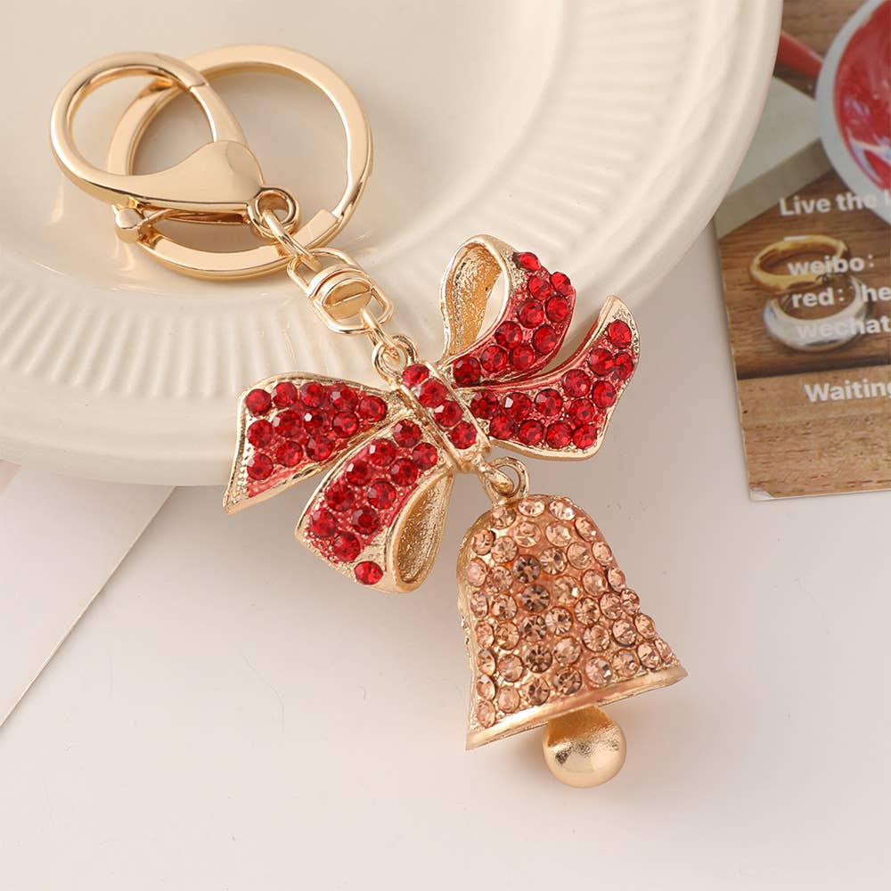 Crystal Bow And Bell Keyring Charm