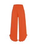 Ruffled Hem Palazzo Pants With Shirred Waist - Orange