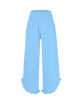 Ruffled Hem Palazzo Pants With Shirred Waist - Sky-Blue