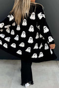 Ghost Print Open Front Halloween Cardigan - Black