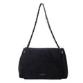 Slouchy Faux Suede Chain Shoulder Bag - Black