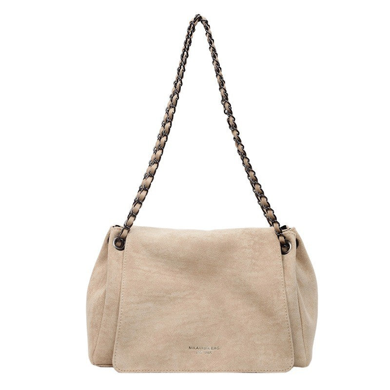 Slouchy Faux Suede Chain Shoulder Bag