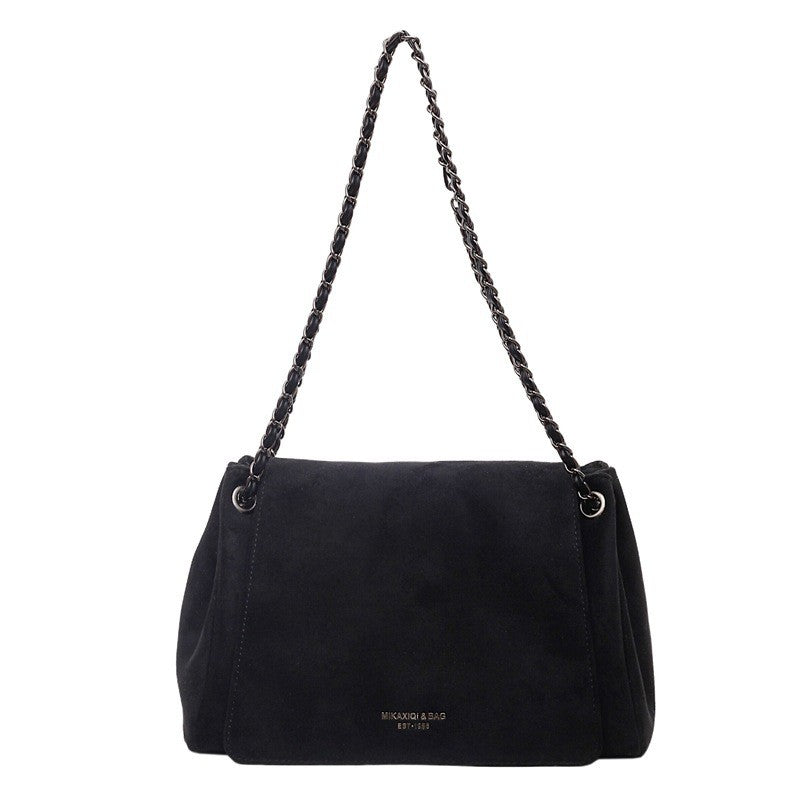 Slouchy Faux Suede Chain Shoulder Bag