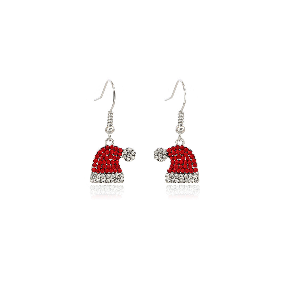 Pave Crystal Santa Hat Drop Earrings - Red