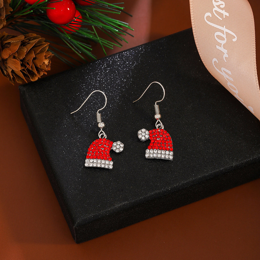 Pave Crystal Santa Hat Drop Earrings - Red - 1