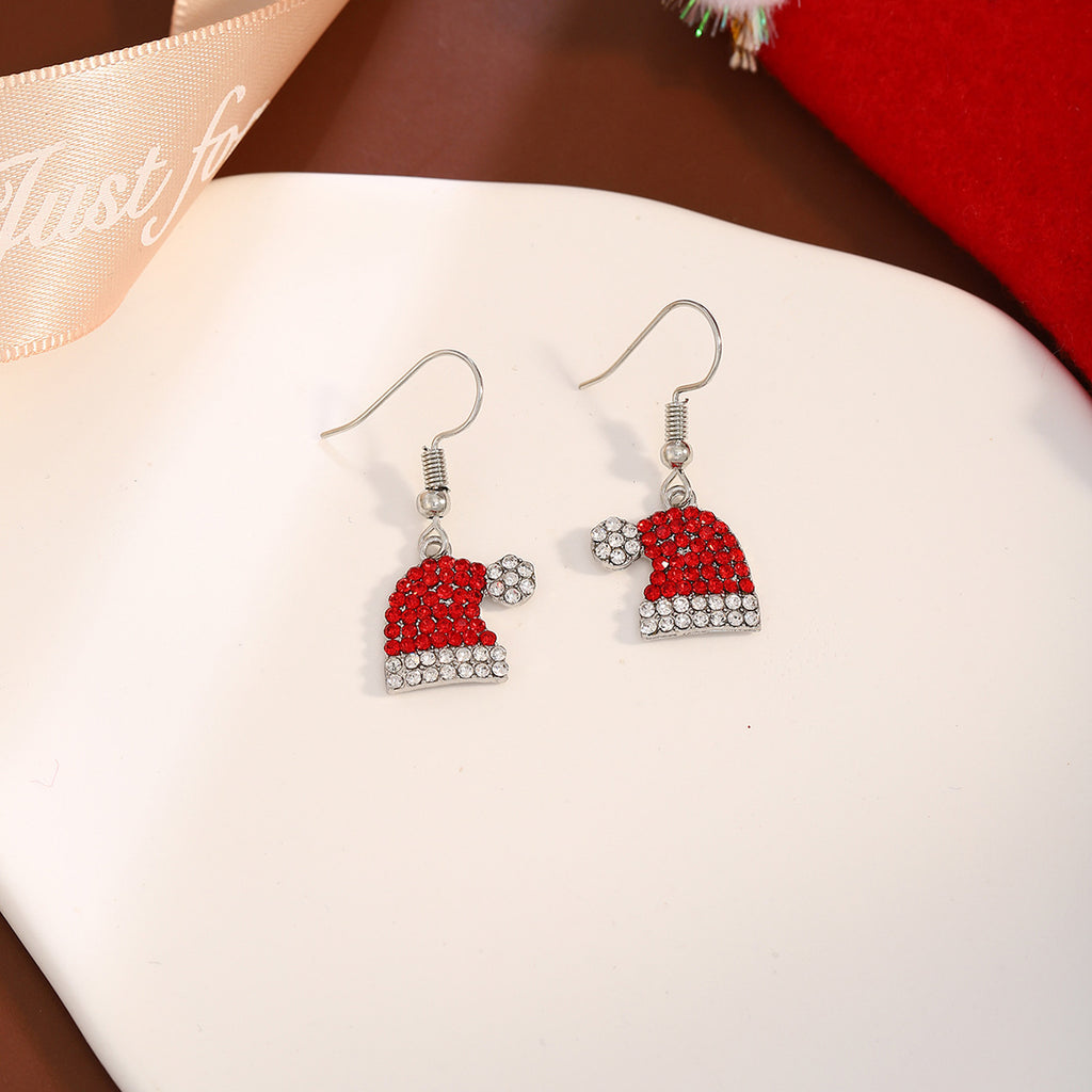 Pave Crystal Santa Hat Drop Earrings - Red - 2