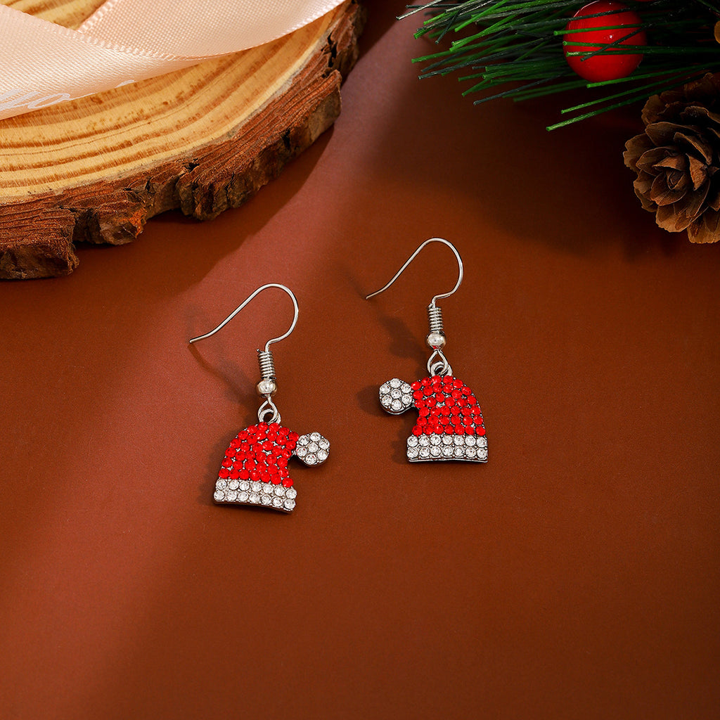 Pave Crystal Santa Hat Drop Earrings - Red - 3
