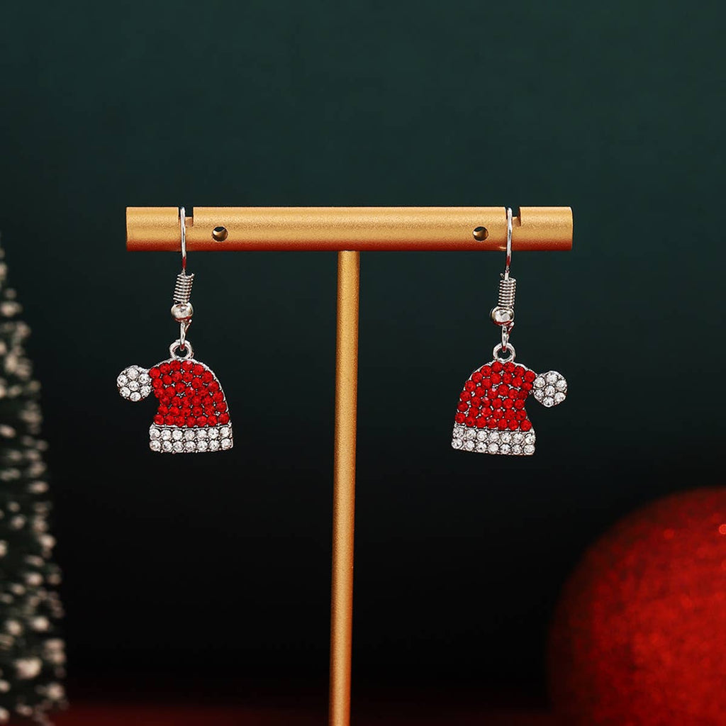 Pave Crystal Santa Hat Drop Earrings