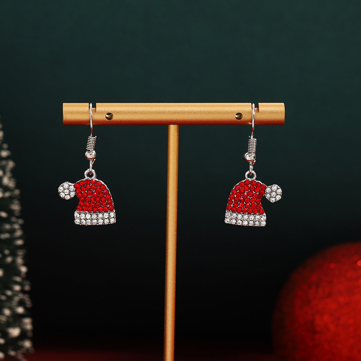 Pave Crystal Santa Hat Drop Earrings - view 1