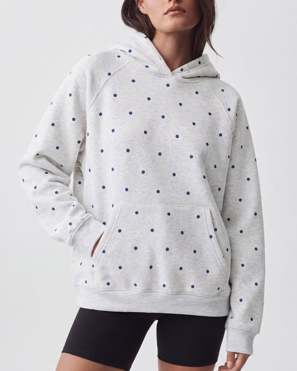 Tiny Dot Print Relaxed Hooded Sweatshirt - Grey