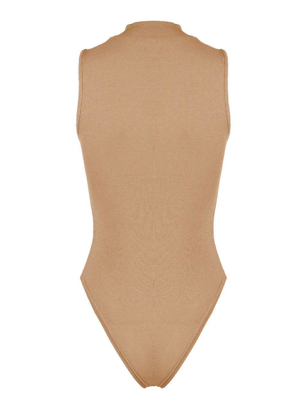 Mock Neck Sleeveless Ribbed Bodysuit - Apricot - 3