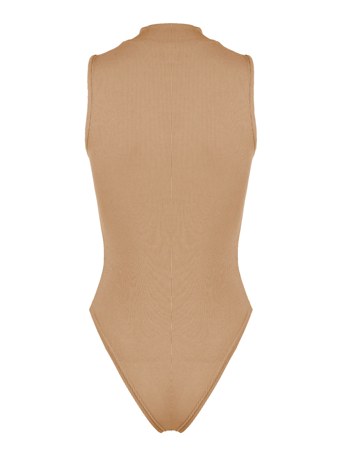 Mock Neck Sleeveless Ribbed Bodysuit - Apricot - 3