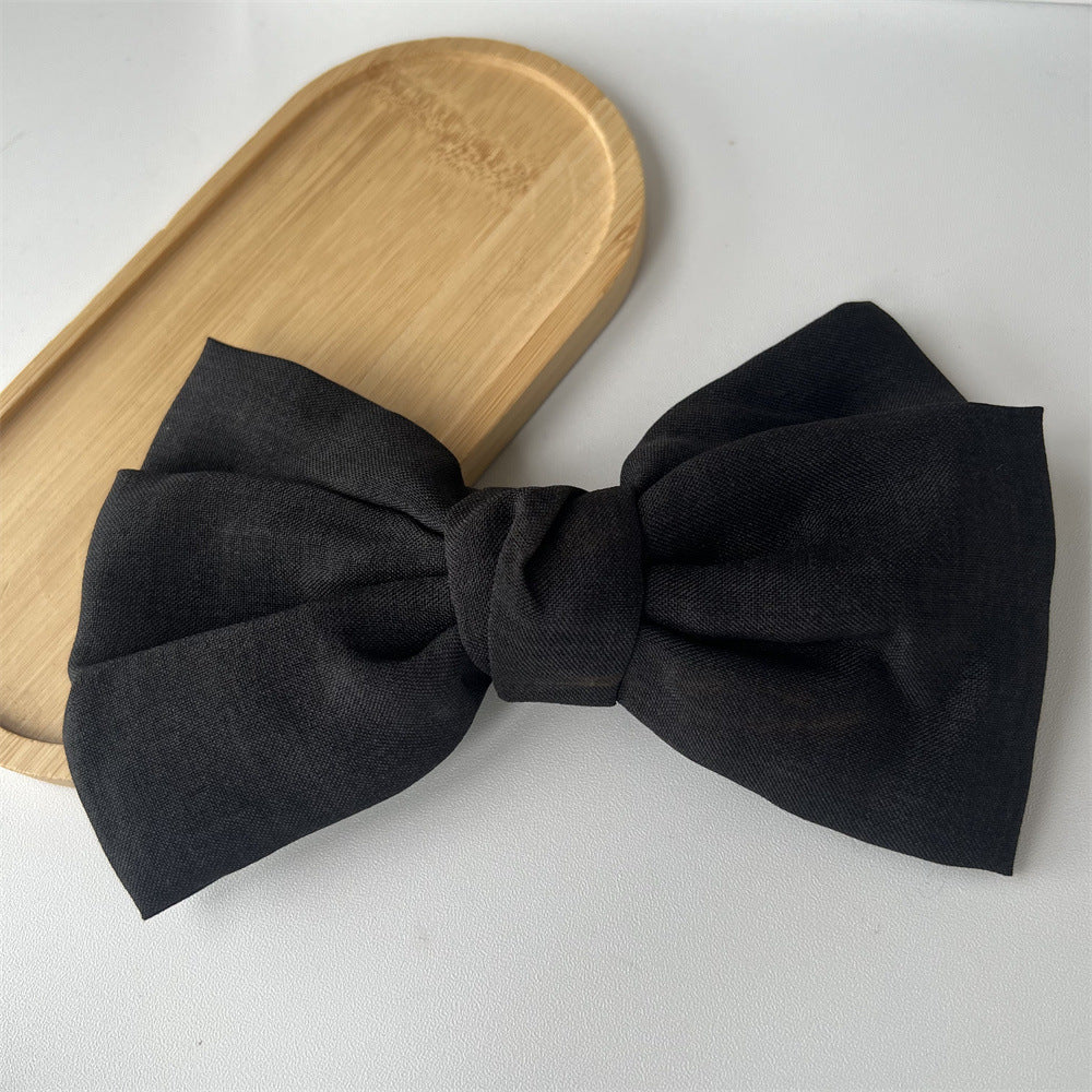 Linen Blend Knotted Bow Hair Clip - Black