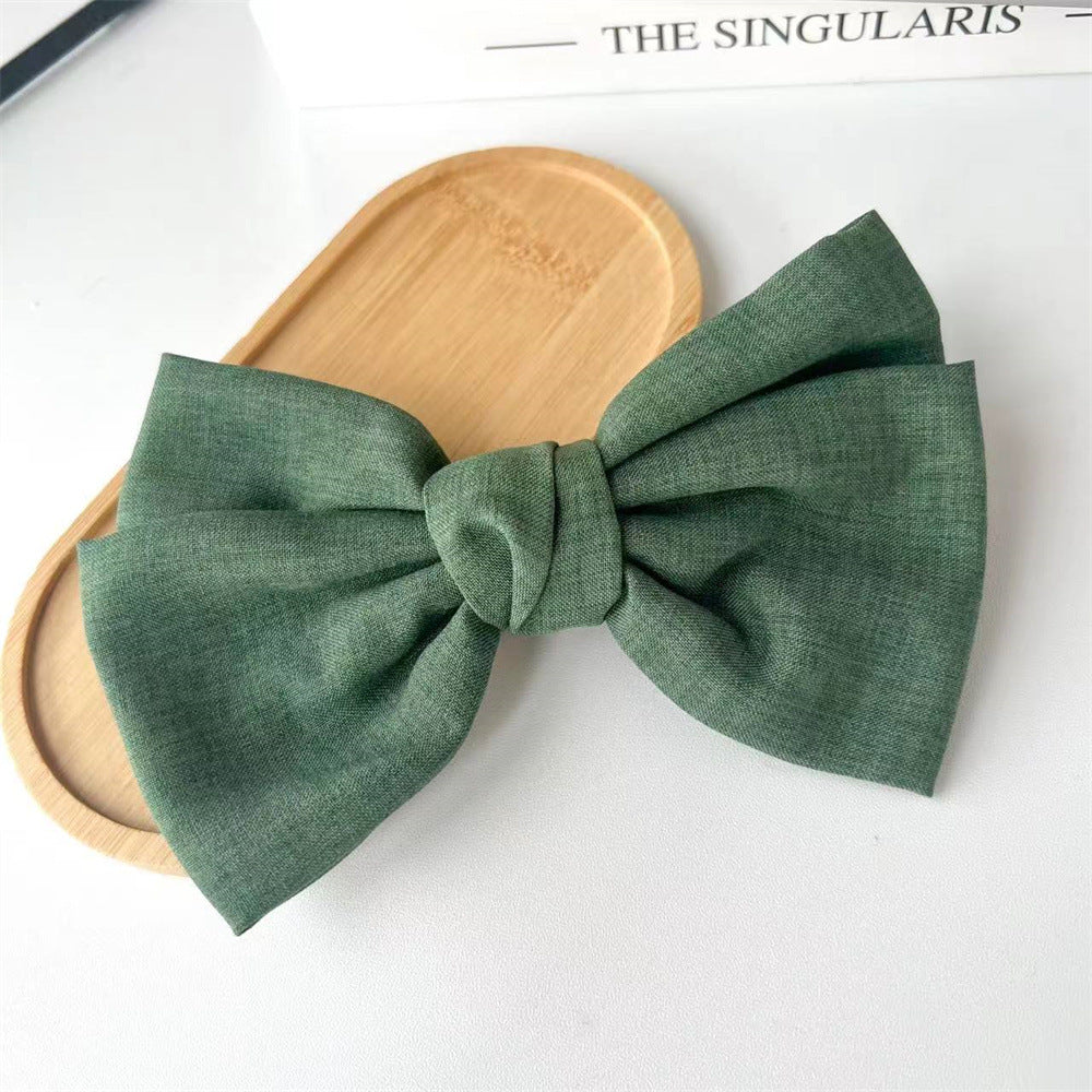 Linen Blend Knotted Bow Hair Clip - Green