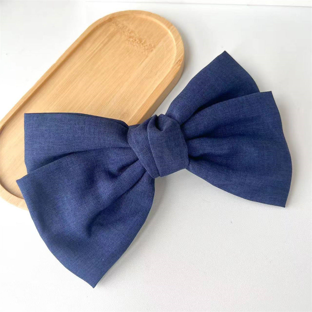 Linen Blend Knotted Bow Hair Clip - Navy