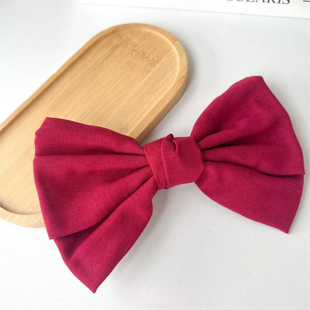 Linen Blend Knotted Bow Hair Clip - Red