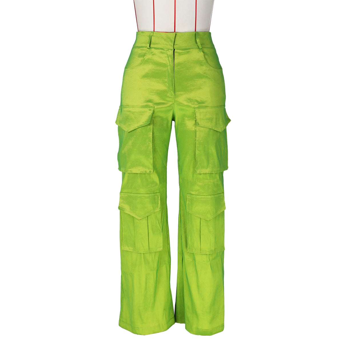 Satin Utility Cargo Wide Leg Pants - Acid green - 2