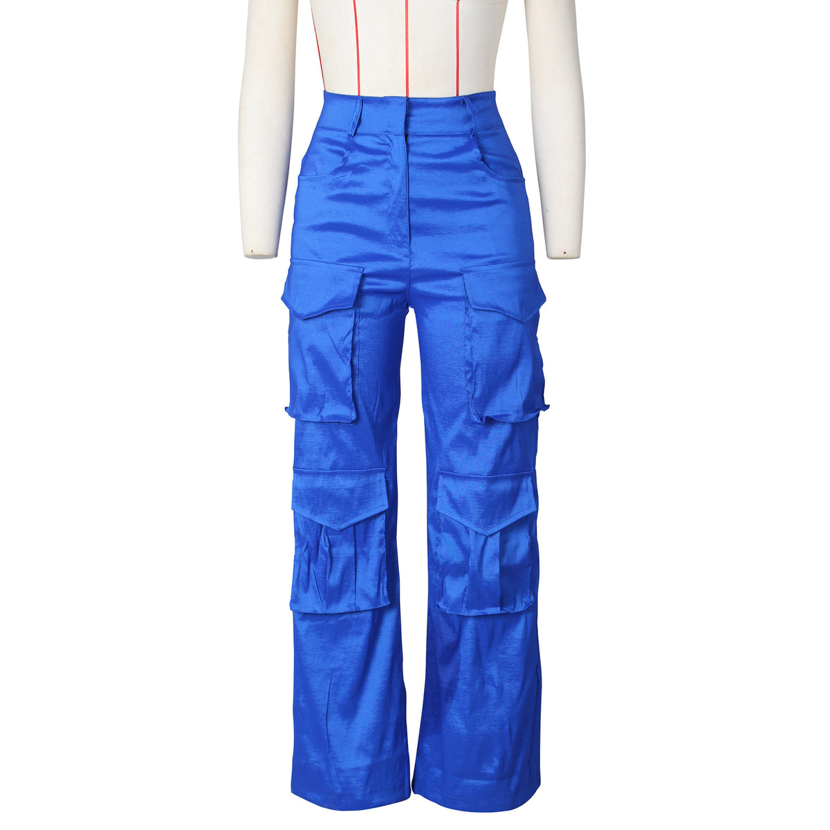 Satin Utility Cargo Wide Leg Pants - Blue - 2