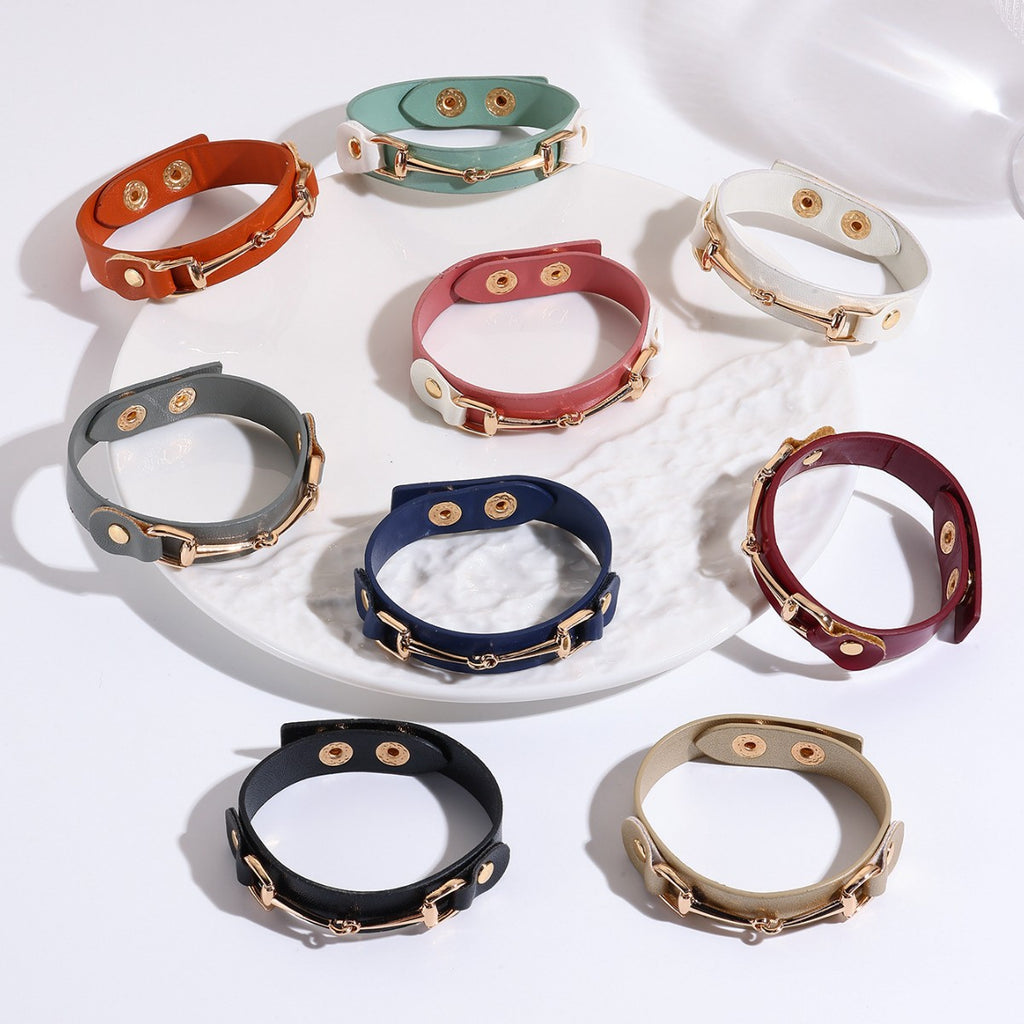 Faux Leather Snap Cuff Bracelet With Equestrian Bit