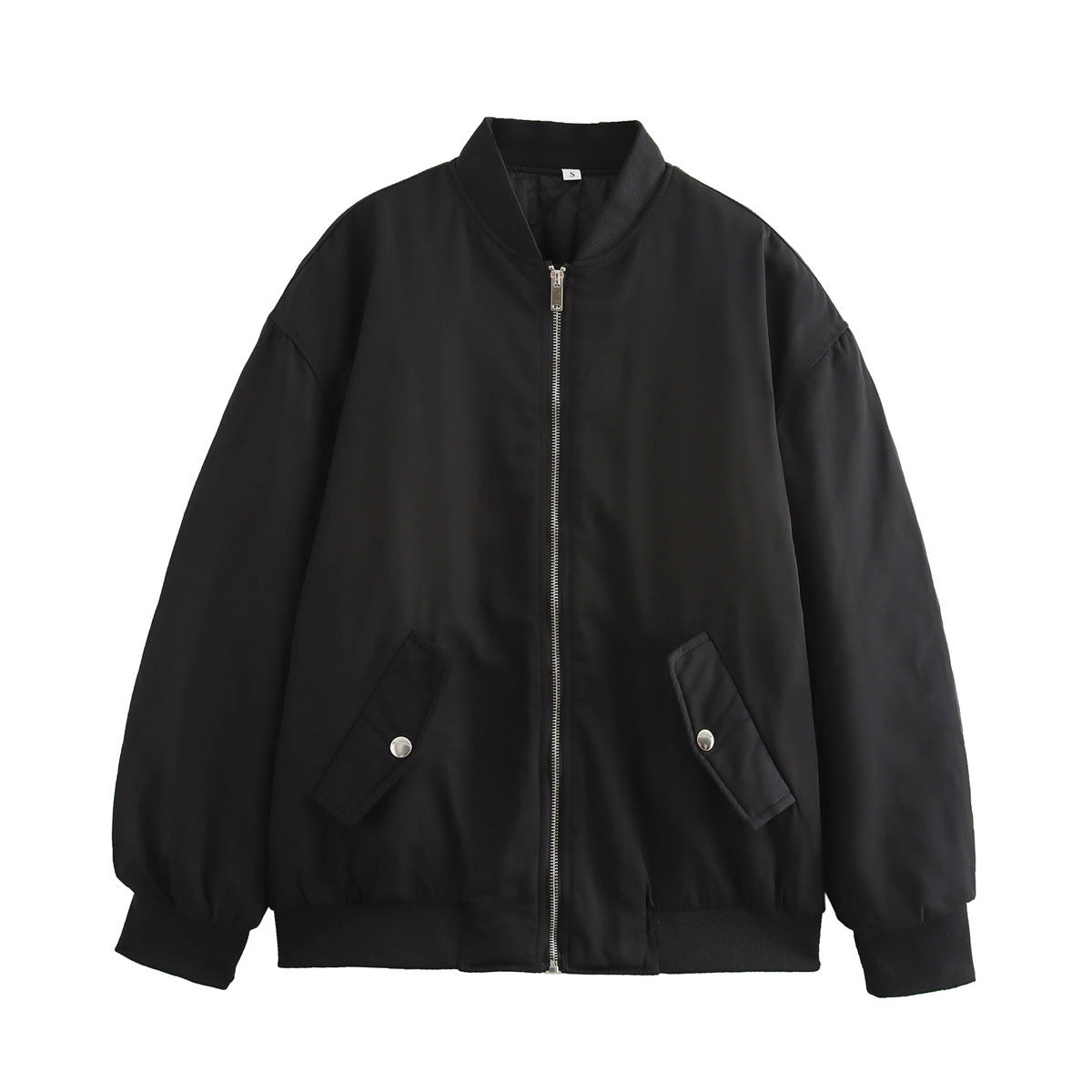 Oversized Zip Up Padded Bomber Jacket - Black