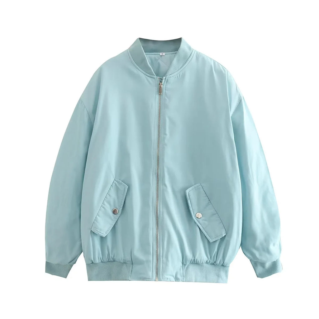 Oversized Zip Up Padded Bomber Jacket - Blue