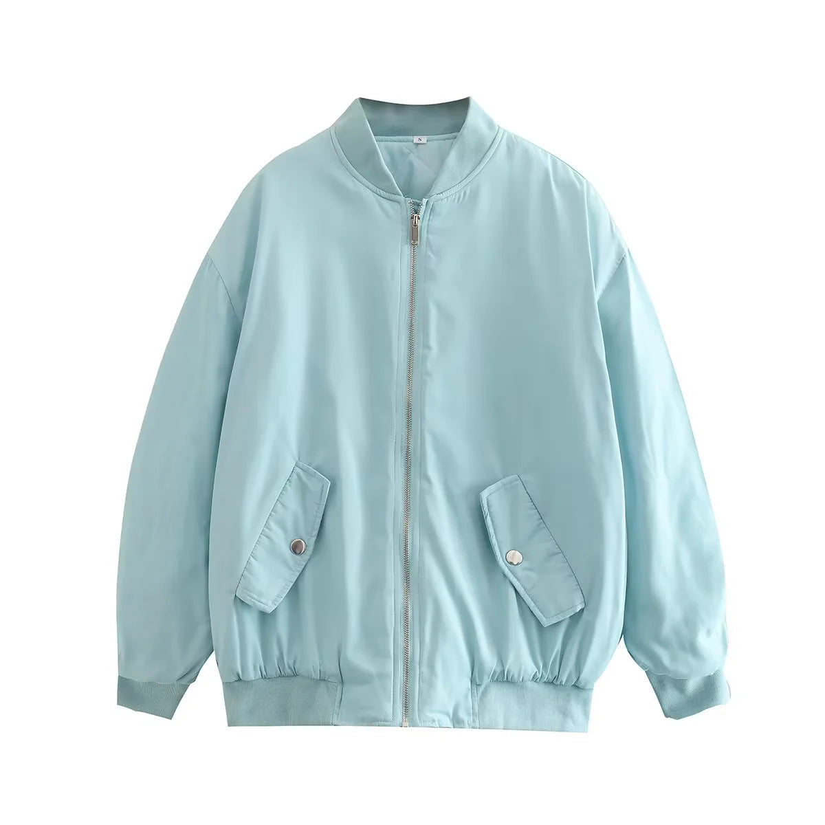 Oversized Zip Up Padded Bomber Jacket - Blue