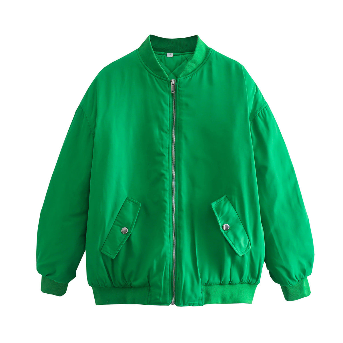 Oversized Zip Up Padded Bomber Jacket - Green - 1