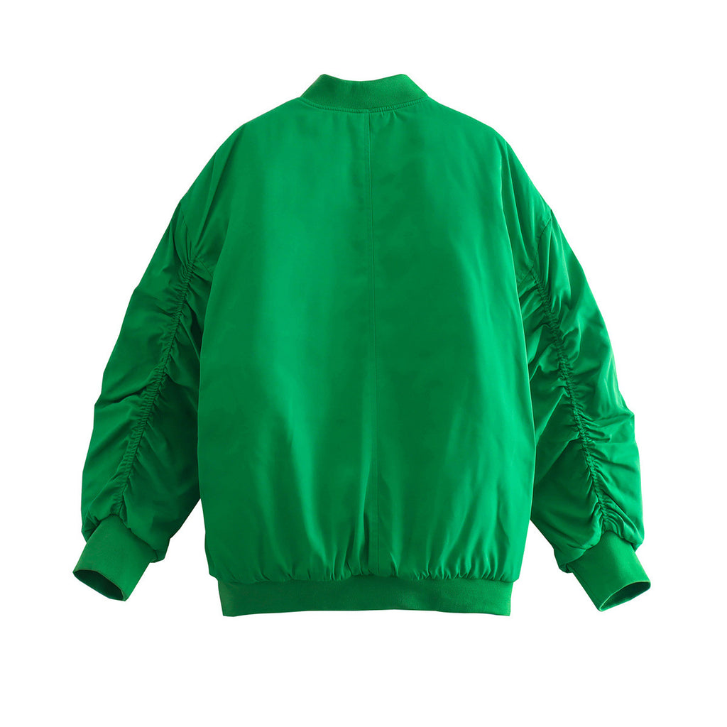 Oversized Zip Up Padded Bomber Jacket - Green - 3