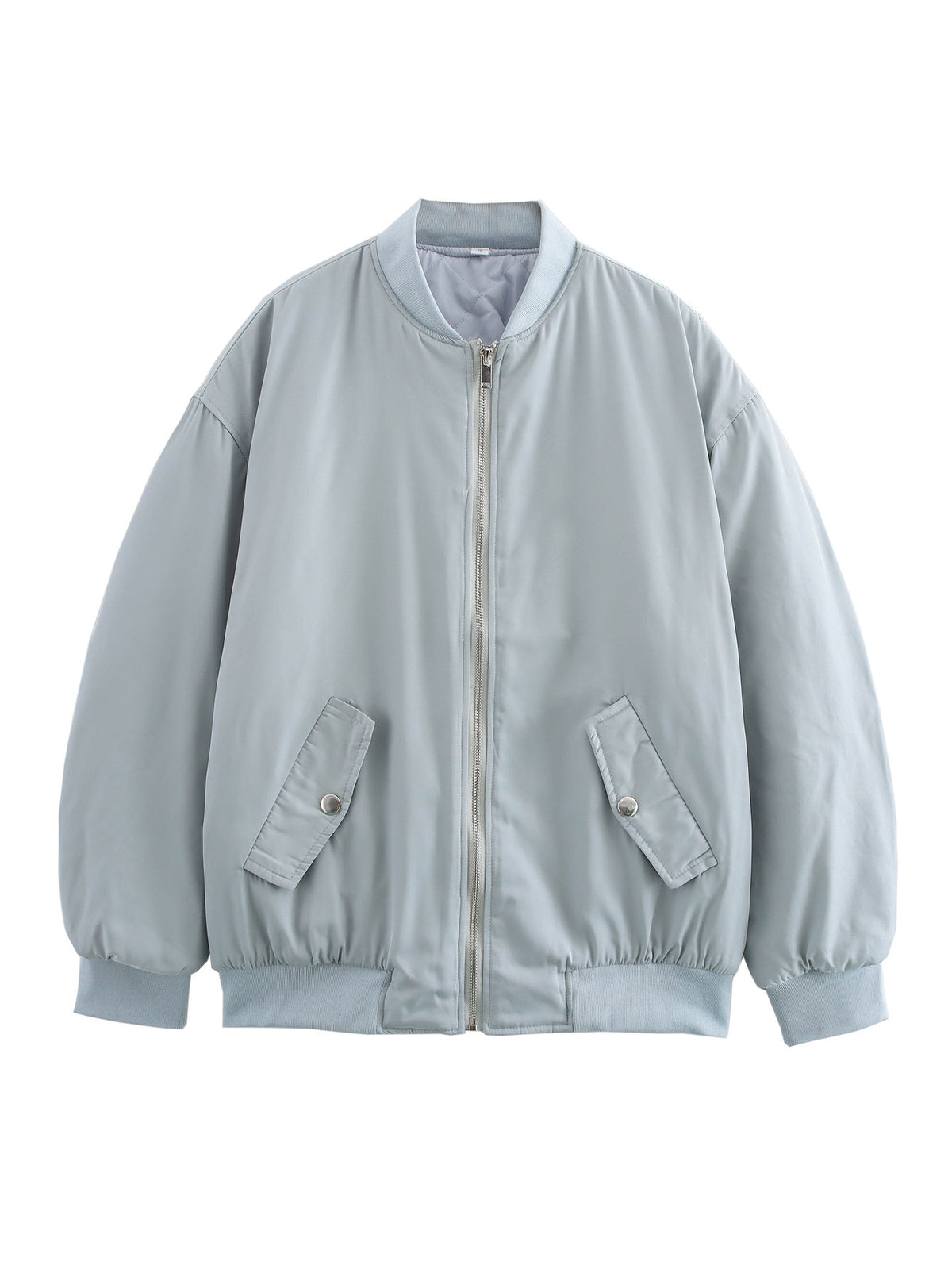 Oversized Zip Up Padded Bomber Jacket - Grey