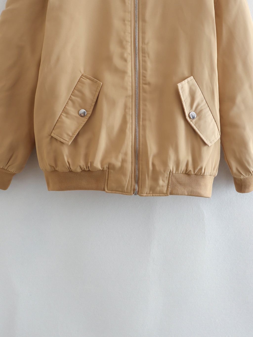 Oversized Zip Up Padded Bomber Jacket - Khaki - 4