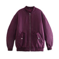 Oversized Zip Up Padded Bomber Jacket - Purple