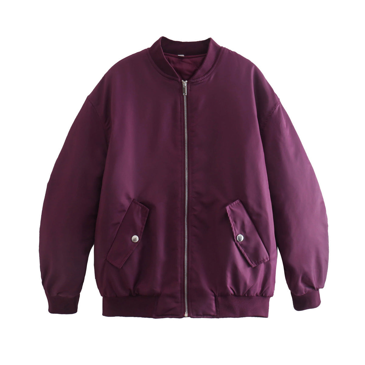 Oversized Zip Up Padded Bomber Jacket - Purple